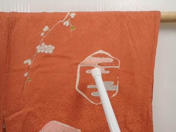 Photo5: 6430T07z400 Vintage Japanese Kimono Silk HAORI Chrysanthemum Dark salmon (5)