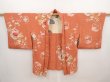 Photo6: 6430T07z400 Vintage Japanese Kimono Silk HAORI Chrysanthemum Dark salmon (6)