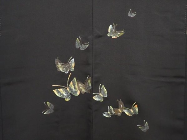 Photo3: 6430T09z580 Vintage Japanese Kimono Silk HAORI Butterfly Black (3)