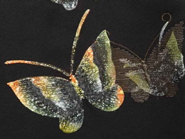 Photo4: 6430T09z580 Vintage Japanese Kimono Silk HAORI Butterfly Black (4)