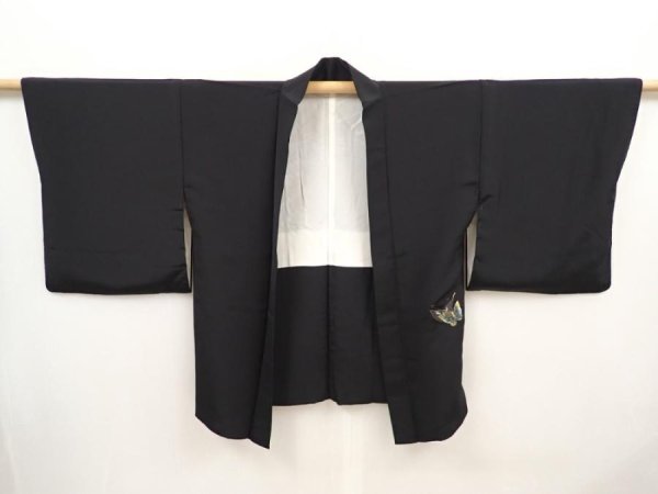 Photo6: 6430T09z580 Vintage Japanese Kimono Silk HAORI Butterfly Black (6)