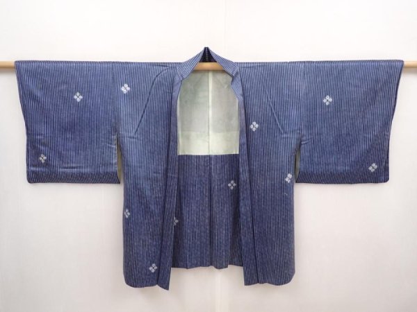 Photo5: 6430T10z500 Vintage Japanese Kimono Silk HAORI  Blue-Gray (5)