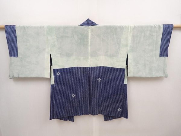 Photo8: 6430T10z500 Vintage Japanese Kimono Silk HAORI  Blue-Gray (8)