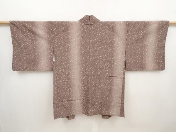 Photo1: 6430T11z610 Vintage Japanese Kimono Synthetic HAORI Dot Brown-Gray (1)