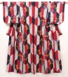 Photo1: 6430T12z700 Antique Japanese Kimono Cotton TSUMUGI Flower Dark red (1)