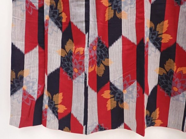 Photo4: 6430T12z700 Antique Japanese Kimono Cotton TSUMUGI Flower Dark red (4)