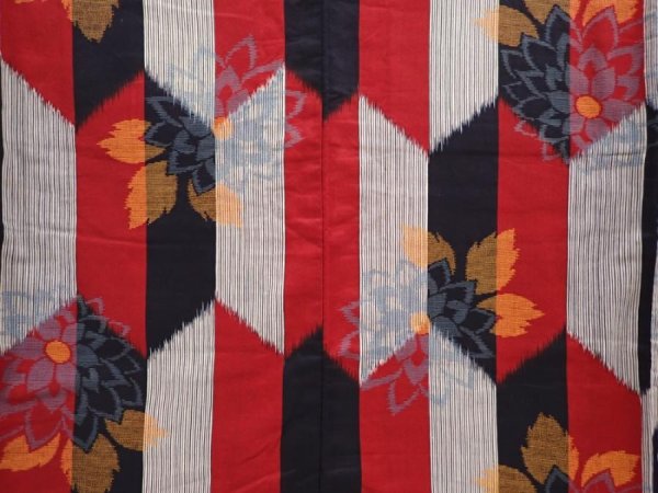 Photo5: 6430T12z700 Antique Japanese Kimono Cotton TSUMUGI Flower Dark red (5)