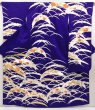 Photo1: 6430T13z1050 Vintage Japanese Kimono Silk FURISODE Flowers Dark lavender blue (1)