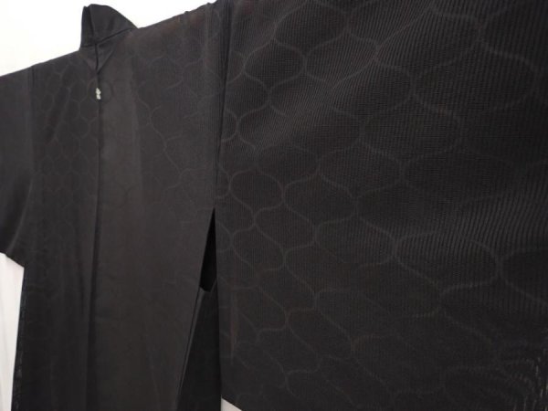 Photo2: 6508T01z350 Vintage Japanese Kimono Silk See through HAORI Tatewaku Black (2)