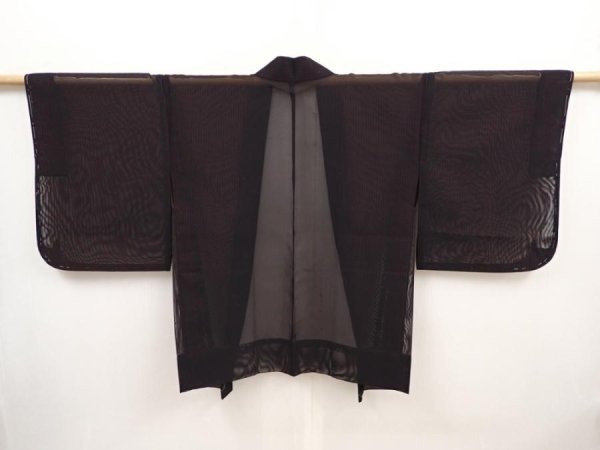 Photo1: 6508T02z240 Vintage Japanese Kimono Silk See through HAORI  Black (1)