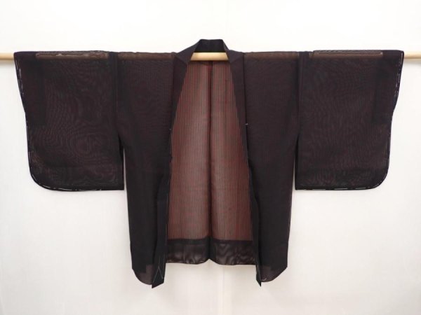 Photo5: 6508T02z240 Vintage Japanese Kimono Silk See through HAORI  Black (5)