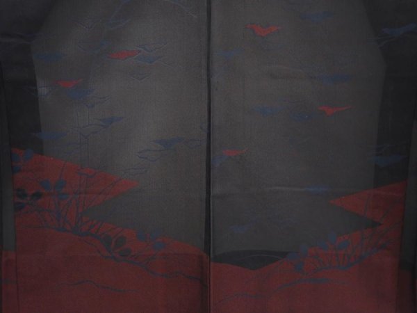 Photo3: 6508T04z300 Vintage Japanese Kimono Silk See through HAORI Plants Black (3)