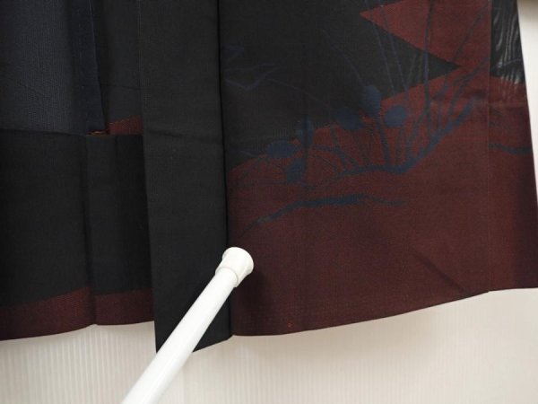 Photo6: 6508T04z300 Vintage Japanese Kimono Silk See through HAORI Plants Black (6)