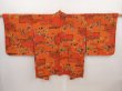 Photo1: 6508T05z610 Vintage Japanese Kimono Silk HAORI Flowers Orangered (1)