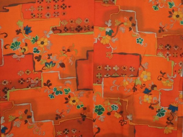 Photo3: 6508T05z610 Vintage Japanese Kimono Silk HAORI Flowers Orangered (3)