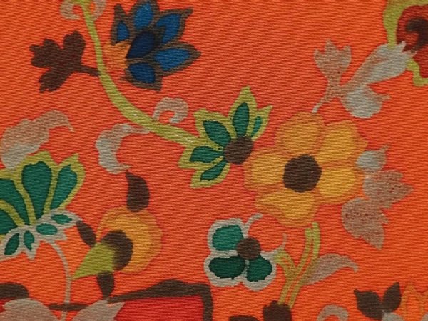 Photo4: 6508T05z610 Vintage Japanese Kimono Silk HAORI Flowers Orangered (4)