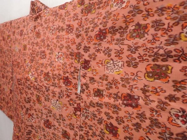 Photo2: 6508T06z390 Vintage Japanese Kimono Silk MEISEN HAORI Flower Dark coral (2)