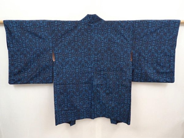 Photo1: 6508T07z420 Vintage Japanese Kimono Silk HAORI  Dark blue (1)