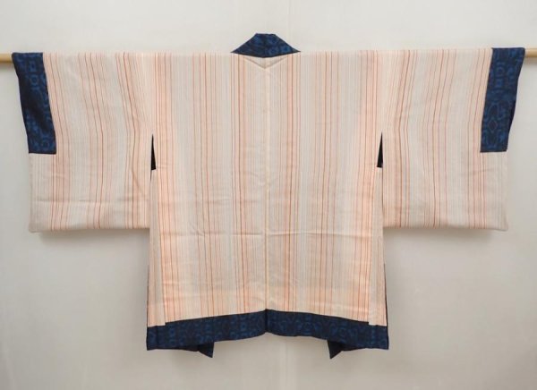 Photo6: 6508T07z420 Vintage Japanese Kimono Silk HAORI  Dark blue (6)