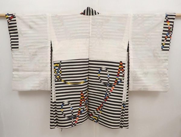 Photo8: 6508T08z460 Vintage Japanese Kimono Silk MEISEN HAORI  Black (8)