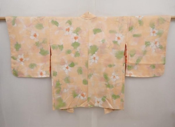 Photo1: 6508T09z560 Vintage Japanese Kimono Silk HAORI Flower Peach (1)