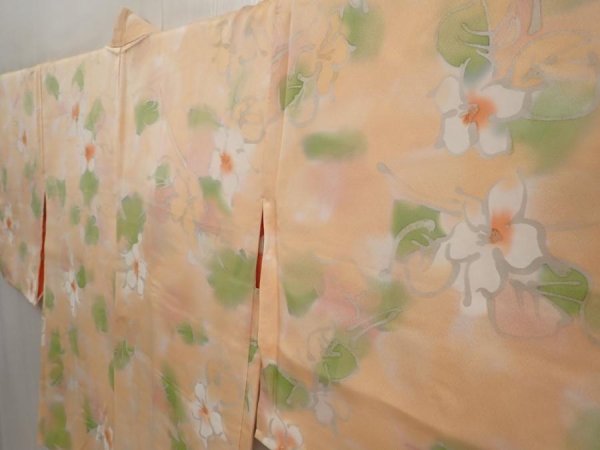 Photo2: 6508T09z560 Vintage Japanese Kimono Silk HAORI Flower Peach (2)