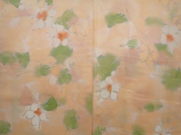 Photo3: 6508T09z560 Vintage Japanese Kimono Silk HAORI Flower Peach (3)