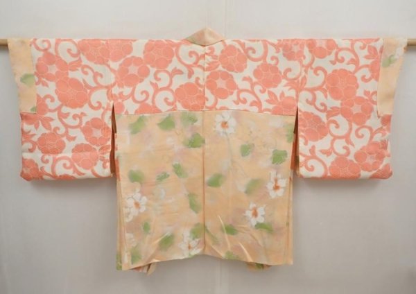 Photo6: 6508T09z560 Vintage Japanese Kimono Silk HAORI Flower Peach (6)