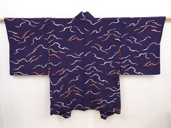 Photo1: 6508T10z460 Vintage Japanese Kimono Silk HAORI  Dark navy (1)