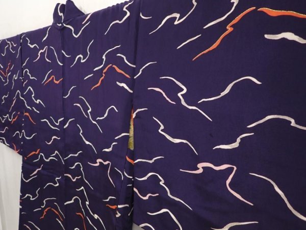 Photo2: 6508T10z460 Vintage Japanese Kimono Silk HAORI  Dark navy (2)