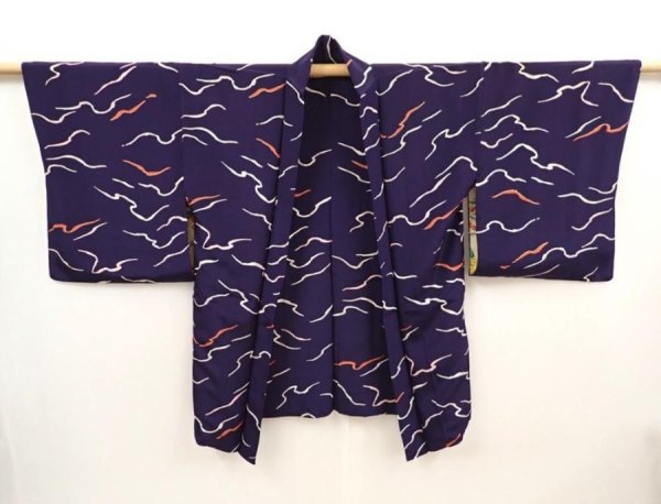 Photo5: 6508T10z460 Vintage Japanese Kimono Silk HAORI  Dark navy (5)