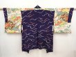 Photo6: 6508T10z460 Vintage Japanese Kimono Silk HAORI  Dark navy (6)