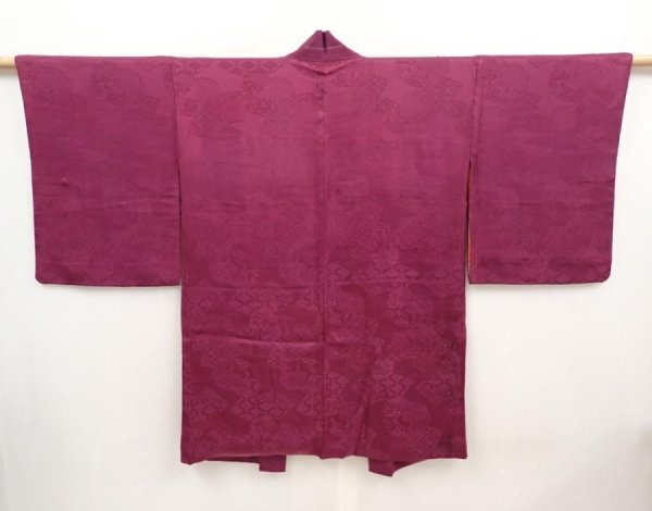 Photo1: 6508T11z550 Vintage Japanese Kimono Silk HAORI Jigami Dark purple (1)