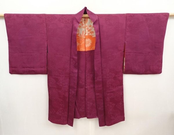 Photo7: 6508T11z550 Vintage Japanese Kimono Silk HAORI Jigami Dark purple (7)