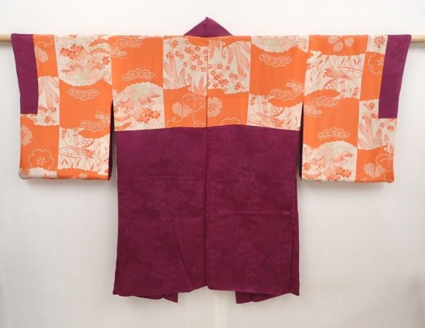 Photo8: 6508T11z550 Vintage Japanese Kimono Silk HAORI Jigami Dark purple (8)
