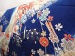 Photo2: 6508T12z1150 Vintage Japanese Kimono Silk FURISODE Jigami Dark blue (2)