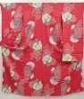 Photo1: 6508T14z690 Antique Japanese Kimono Silk FURISODE Peony Red-Pink (1)