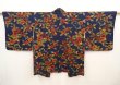 Photo1: 6514T01z580 Vintage Japanese Kimono Silk HAORI Flower Navy (1)
