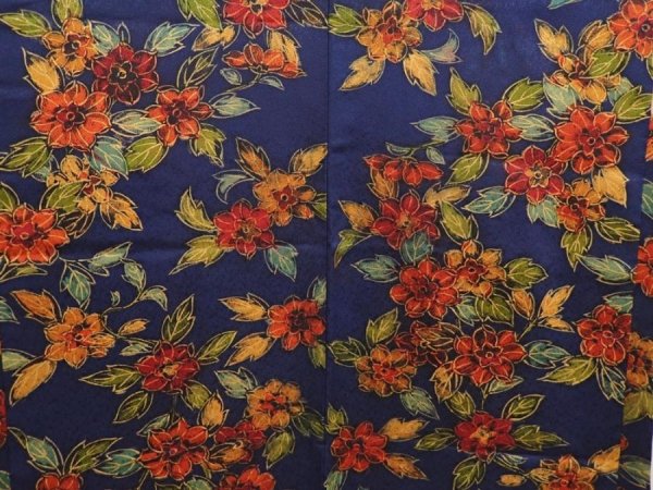 Photo3: 6514T01z580 Vintage Japanese Kimono Silk HAORI Flower Navy (3)