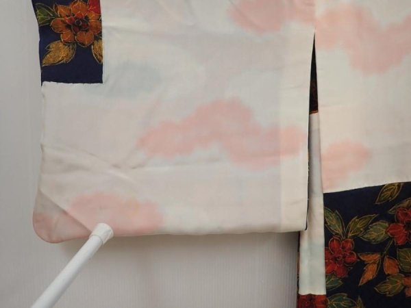 Photo8: 6514T01z580 Vintage Japanese Kimono Silk HAORI Flower Navy (8)