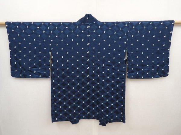 Photo1: 6514T02z480 Vintage Japanese Kimono Silk HAORI Shippo Navy (1)