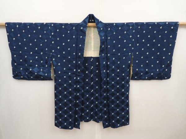 Photo5: 6514T02z480 Vintage Japanese Kimono Silk HAORI Shippo Navy (5)
