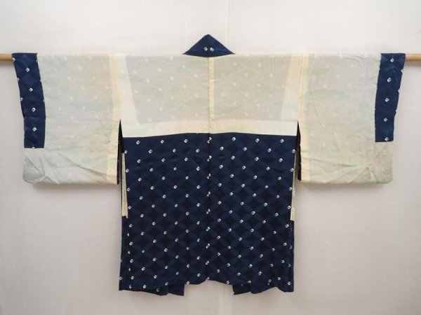 Photo8: 6514T02z480 Vintage Japanese Kimono Silk HAORI Shippo Navy (8)