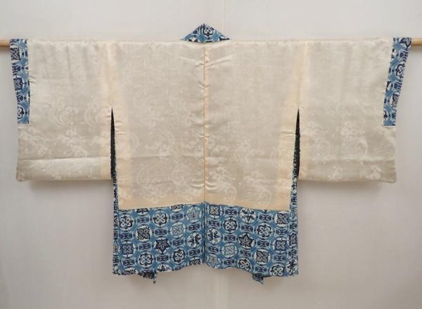 Photo6: 6514T03z550 Vintage Japanese Kimono Silk HAORI Leaves Dull sea blue (6)