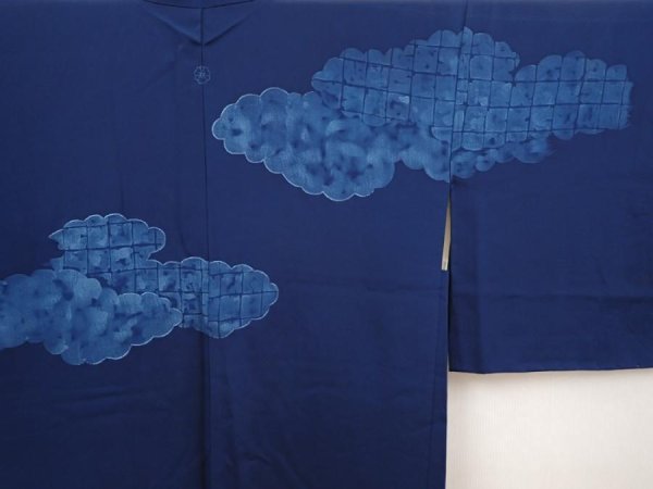 Photo3: 6514T04z550 Vintage Japanese Kimono Silk HAORI Cloud Navy (3)