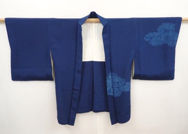 Photo8: 6514T04z550 Vintage Japanese Kimono Silk HAORI Cloud Navy (8)