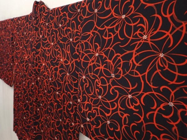 Photo2: 6514T05z400 Vintage Japanese Kimono Silk HAORI Flower Black (2)