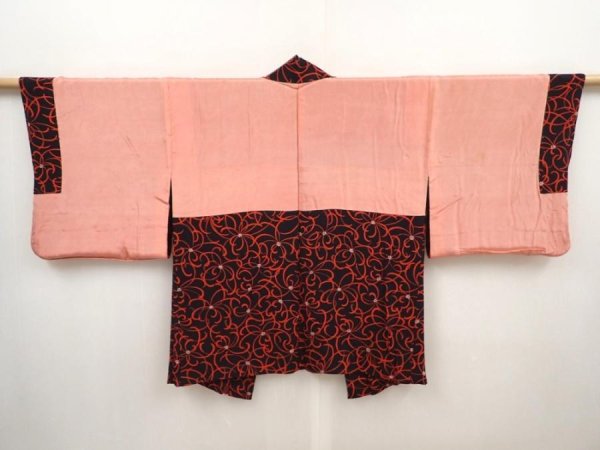Photo6: 6514T05z400 Vintage Japanese Kimono Silk HAORI Flower Black (6)