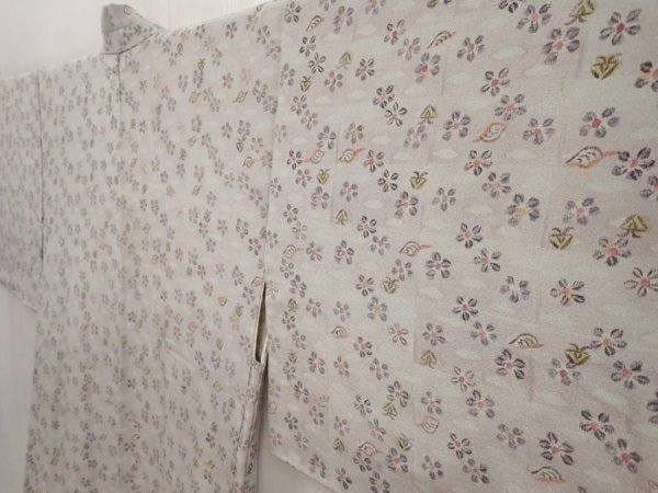 Photo2: 6514T06z640 Vintage Japanese Kimono Silk HAORI Flower Light gray (2)