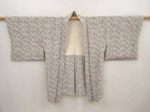 Photo6: 6514T06z640 Vintage Japanese Kimono Silk HAORI Flower Light gray (6)
